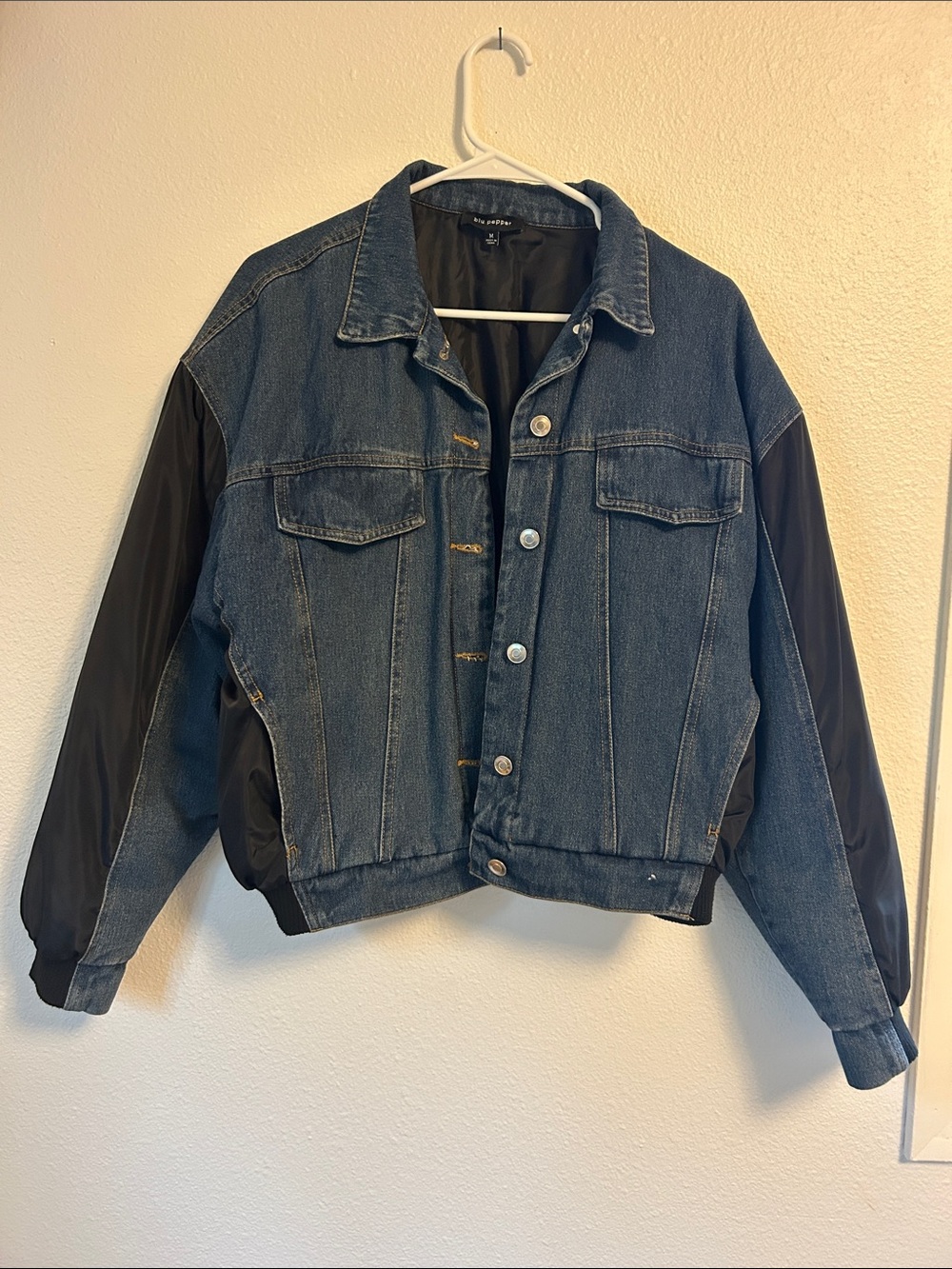 Blu Pepper Two-Tone Denim Jacket with Black Sleeves